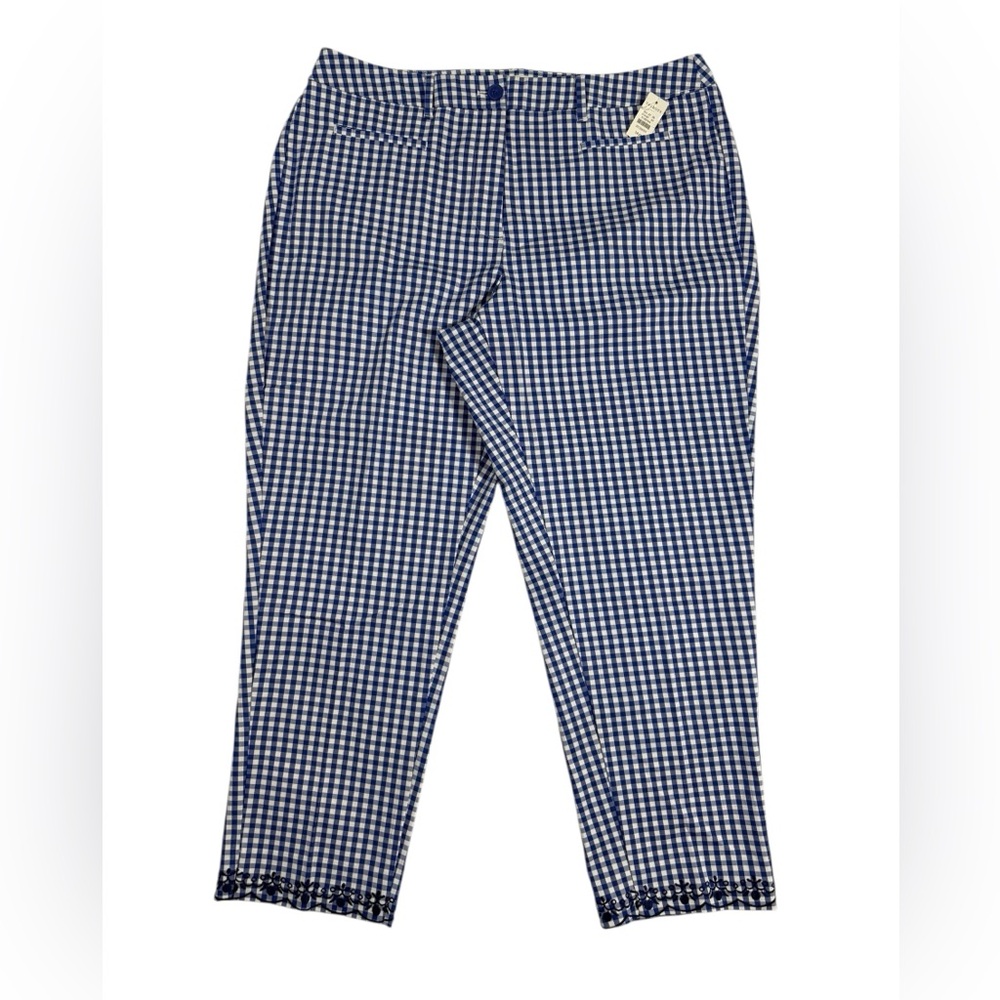Talbots Women’s Gingham Pants Womens Sz 14W Blue White Check Stretch Cotton NWT